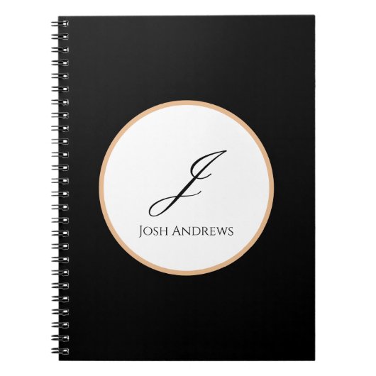 Carnet Nom initial blanc, or et noir Personnalisé (Devant)