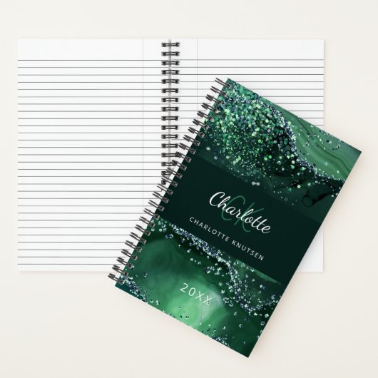 Carnet Nom initial du monogramme en marbre vert (À l'intérieur)