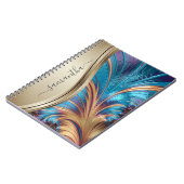 Carnet Nom manuscrit bleu or fractal moderne (Côté gauche)