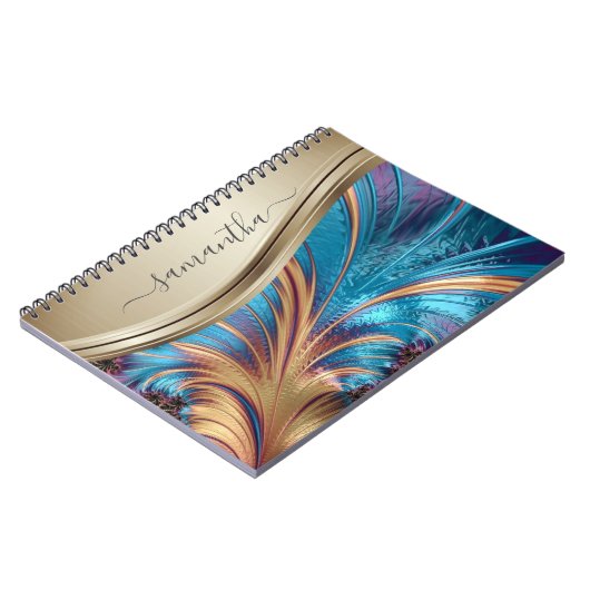 Carnet Nom manuscrit Fractal Blue Gold (Côté gauche)
