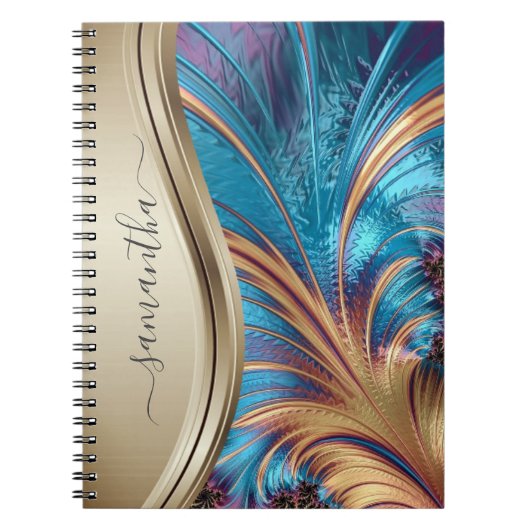 Carnet Nom manuscrit Fractal Blue Gold (Devant)