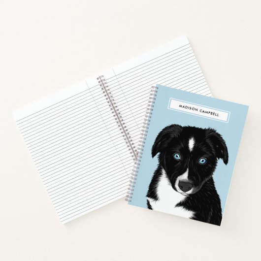 Carnet Nom mignon Black Bi Aussie Chiot | Bloc-notes bleu (Intérieur)