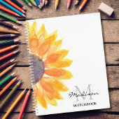 Carnet Nom Monogram Watercolor Sunflower Sketbook