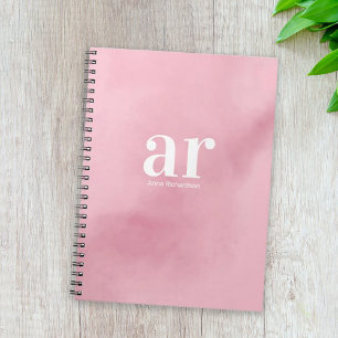 Carnet Nom monogramme aquarelle rose Élégant Minimaliste