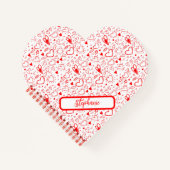 Carnet Nom Monogramme avec coeur rouge sur blanc | (Devant)