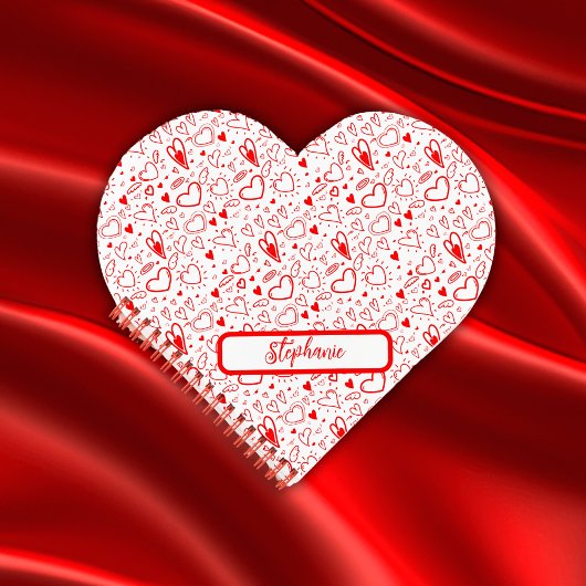Carnet Nom Monogramme avec coeur rouge sur blanc |