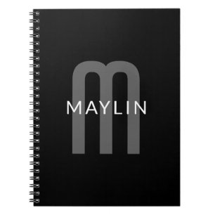 Carnet Nom Monogramme d'apparence moderne   Noir gris bla