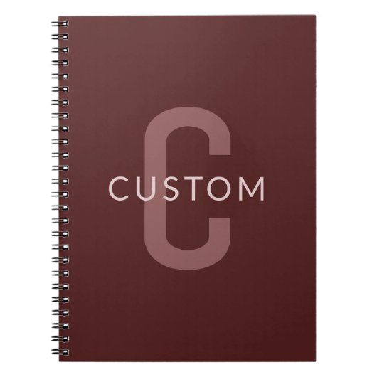 Carnet Nom Monogramme d'apparence moderne | Rouge marron (Devant)