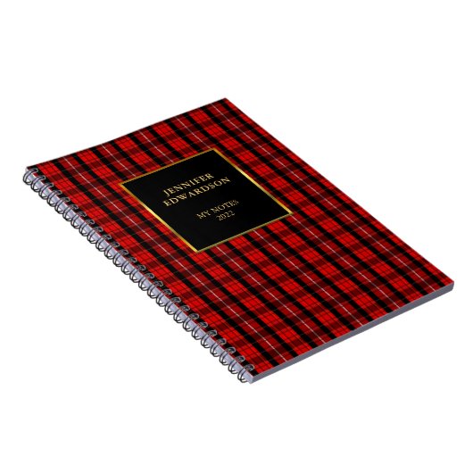Carnet Nom monogramme de plaid de buffle rouge rustique (Côté Droit)