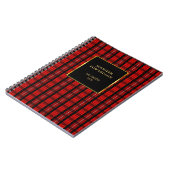 Carnet Nom monogramme de plaid de buffle rouge rustique (Côté gauche)