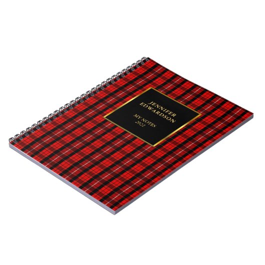 Carnet Nom monogramme de plaid de buffle rouge rustique (Côté gauche)