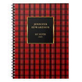 Carnet Nom monogramme de plaid de buffle rouge rustique (Devant)