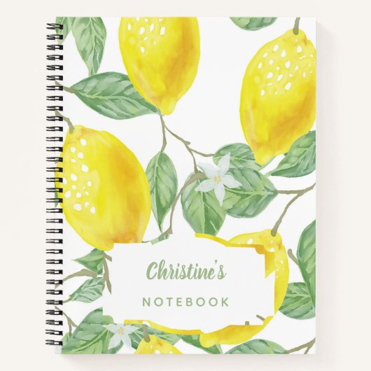 Carnet Nom monogramme des citrons de couleur aquarelle (Devant)