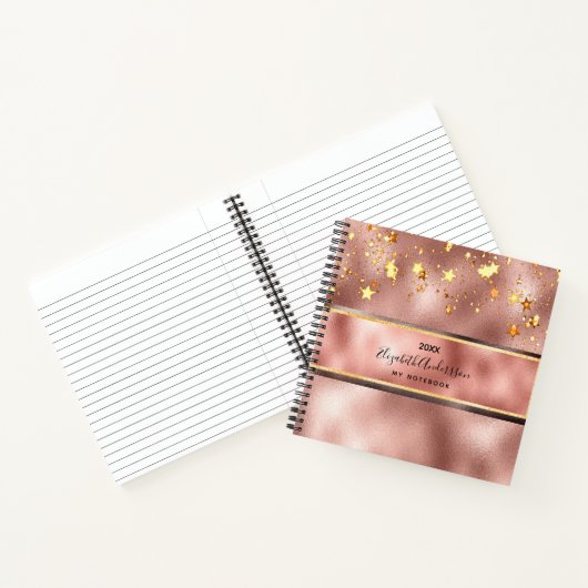Carnet Nom monogramme des étoiles d'or rose (Intérieur)