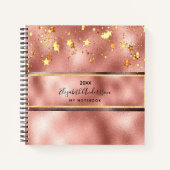 Carnet Nom monogramme des étoiles d'or rose (Devant)
