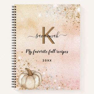 Carnet Nom monogramme du citrouille or rose de recette