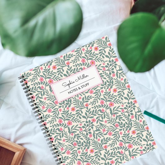 Carnet Nom monogramme en écriture florale vintage