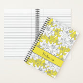 Carnet Nom Monogramme Fleurs Floral Jaune Gris Blanc (À l'intérieur)