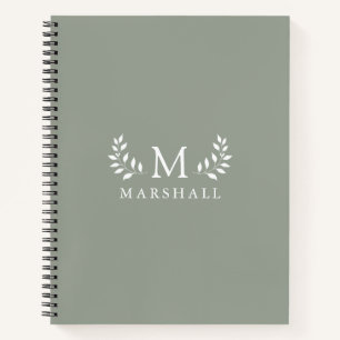 Carnet Nom Monogramme Floral Élégant Moderne Vert