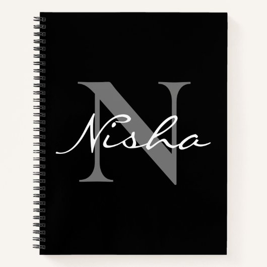 Carnet Nom Monogramme Gris Blanc (Devant)