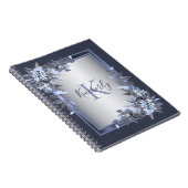 Carnet Nom Monogramme Marine Bleu Floral Argent gris Élég (Côté Droit)