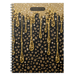 Carnet Nom Monogramme Paillettes Noires Dorées Glamour