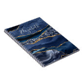 Carnet Nom monogramme Parties scintillant d'or bleu Agate (Côté Droit)