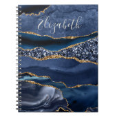 Carnet Nom monogramme Parties scintillant d'or bleu Agate (Devant)
