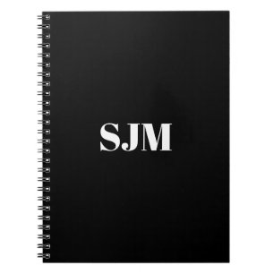 Carnet Nom monogramme personnalisé noir minimaliste