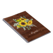 Carnet Nom Monogrammé Photo Bois Rustique Tournesol (Côté Droit)