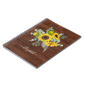 Carnet Nom Monogrammé Photo Bois Rustique Tournesol (Côté gauche)