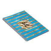 Carnet Nom Monogramme Rayures Bleu Aqua Or (Côté Droit)