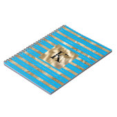 Carnet Nom Monogramme Rayures Bleu Aqua Or (Côté gauche)