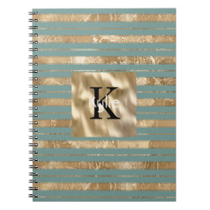 Carnet Nom Monogramme Rayures Vert Doré