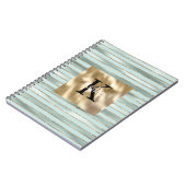 Carnet Nom Monogramme Rayures Vert Menthe Or (Côté gauche)