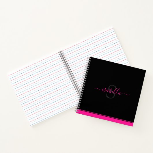 Carnet Nom monogramme rose noir (Intérieur)