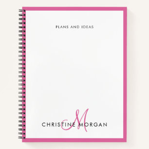Carnet Nom monogramme rose simple chic minimaliste