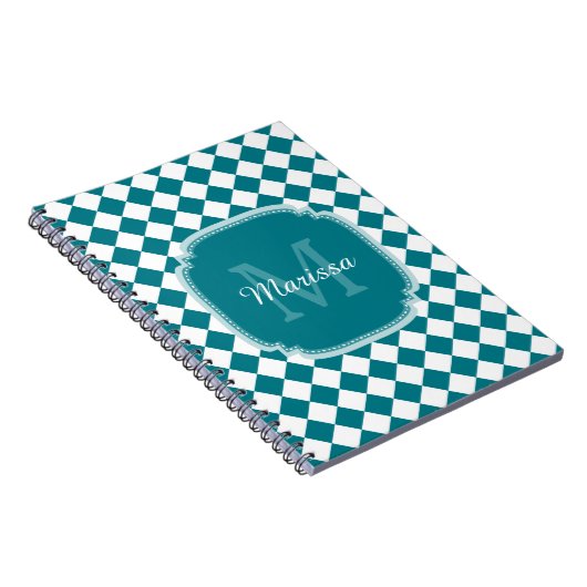Carnet Nom Monogrammé Turquoise et blanc tendance (Côté Droit)