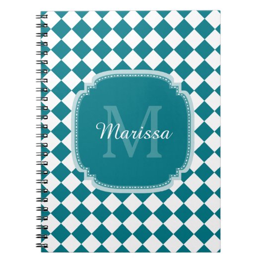 Carnet Nom Monogrammé Turquoise et blanc tendance (Devant)
