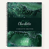 Carnet Nom monogramme vert en marbre d'agneau (Devant)
