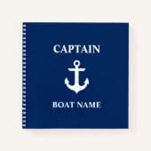 Carnet Nom nautique du capitaine Bateau Ancre Carré bleu (Devant)