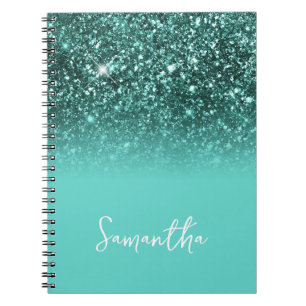 Carnet Nom Ombré Bleu Pailleté Sarcelle