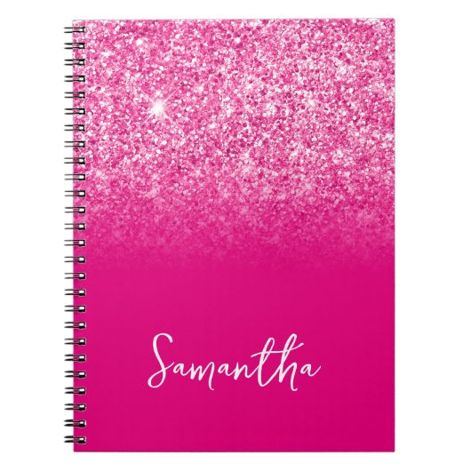 Carnet Nom Ombré Paillettes Rose Chaud (Devant)