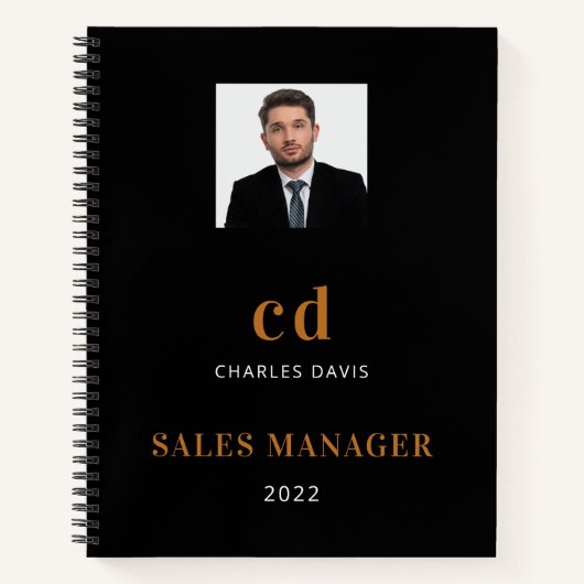 Carnet Nom or noir initiales photo business 2022 (Devant)