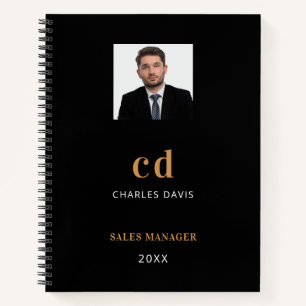 Carnet Nom or noir initiales photo entreprise