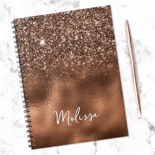Carnet Nom Pailleté Bronze et Feuille