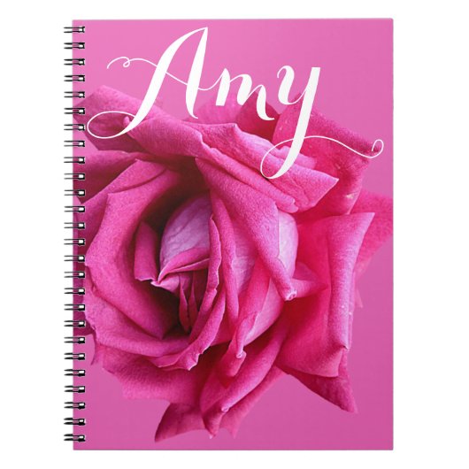 Carnet Nom personnalisable Amy rose floral rose chou (Devant)