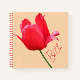 Carnet Nom personnalisable Beth jolie tulipe rouge floral