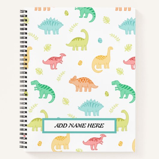 Carnet Nom personnalisable du Motif Cute Dinosaur (Devant)