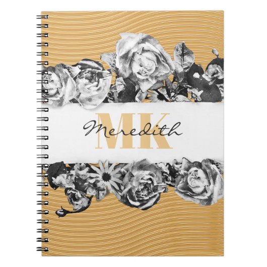 Carnet Nom personnalisable Gold Roses Chic Monogramme Lux (Devant)